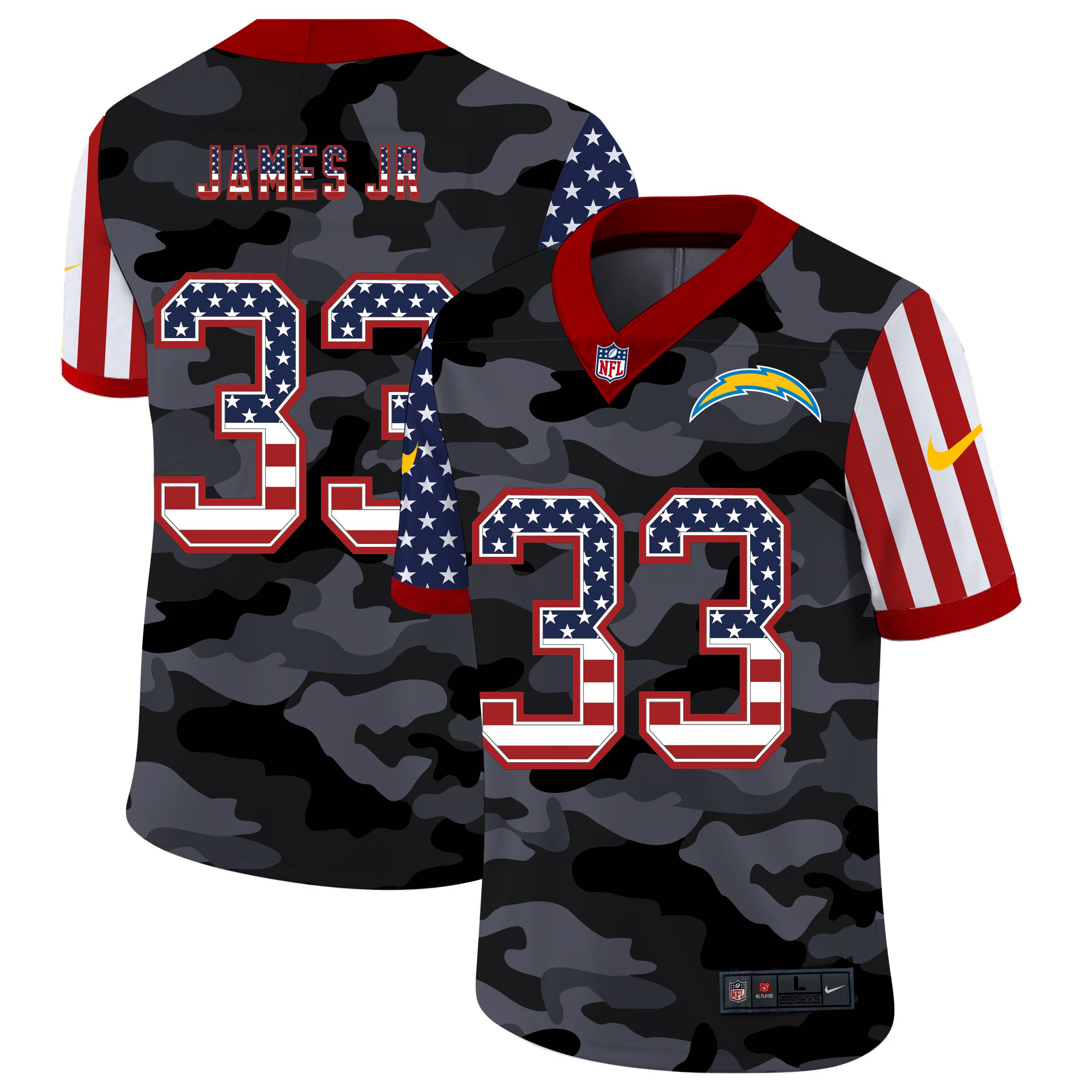 Men Los Angeles Chargers #33 James jr 2020 Nike USA Camo Salute to Service Limited NFL Jerseys